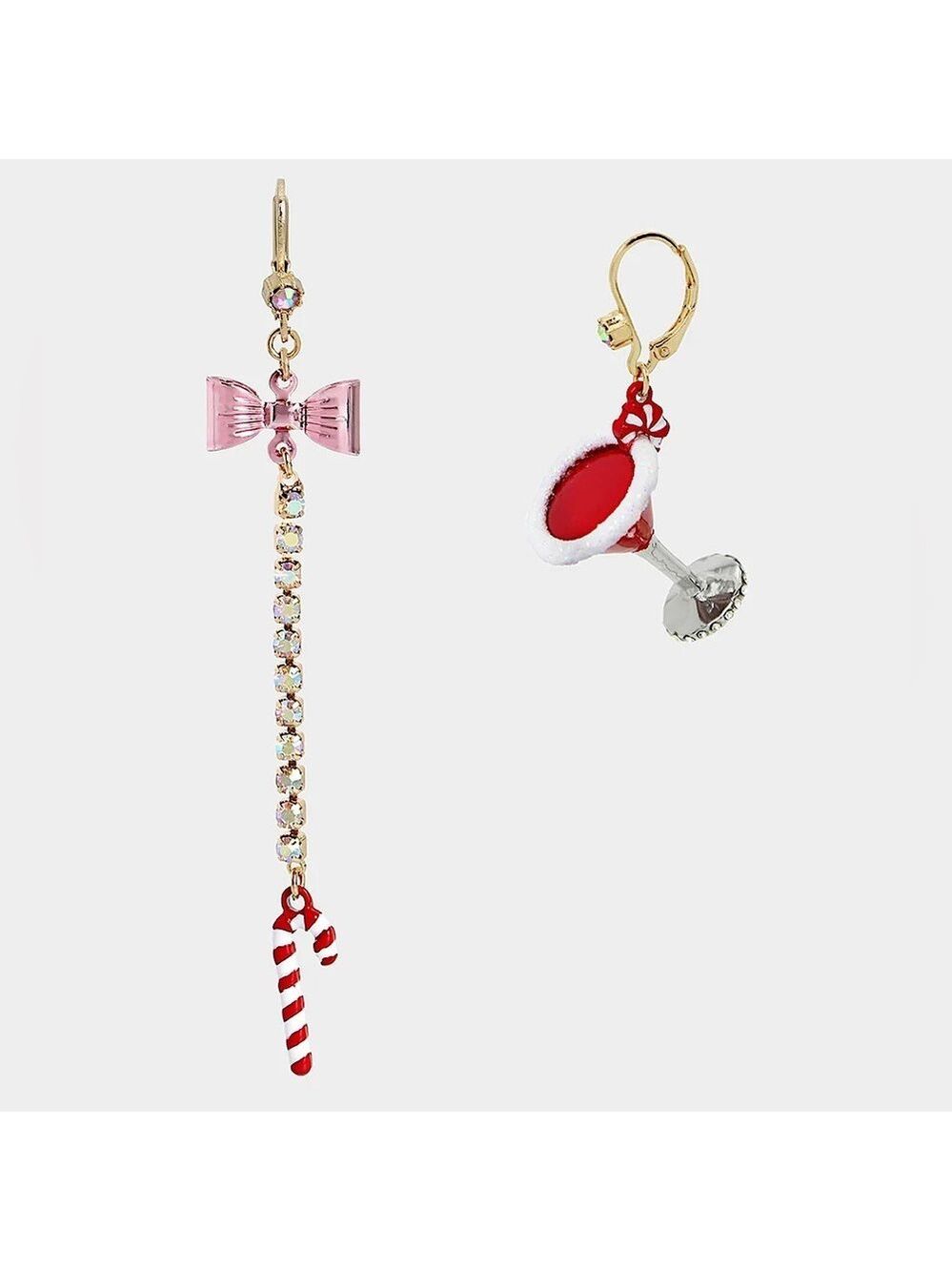 Betsey Johnson Christmas Martini Candy Cane Mismatch Earrings New